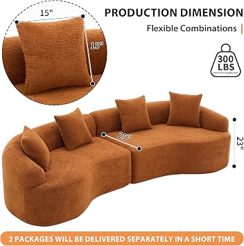 Orange Curved Modular Sofa, 30D High-Density Chenille Compression Sleeper for Apartment Living Room,Orange