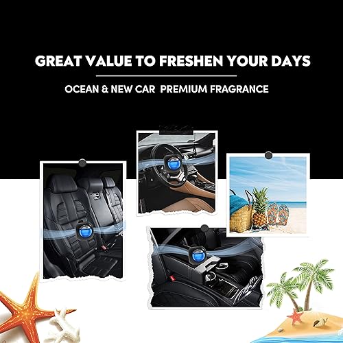 Miniatura 6 de Clips de ventilación para ambientador de automóvil, paquete de 8, 6 océanos, 2 aromas de automóvil nuevos, ambientadores de larga duración para