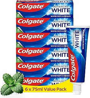 Advanced White Toothpaste, 6 x 75 ml - Whiter teeth in 10 Days - Clinically proven whitening - Teeth whitening toothpaste with micro-cleansing crystals - Mint toothpaste