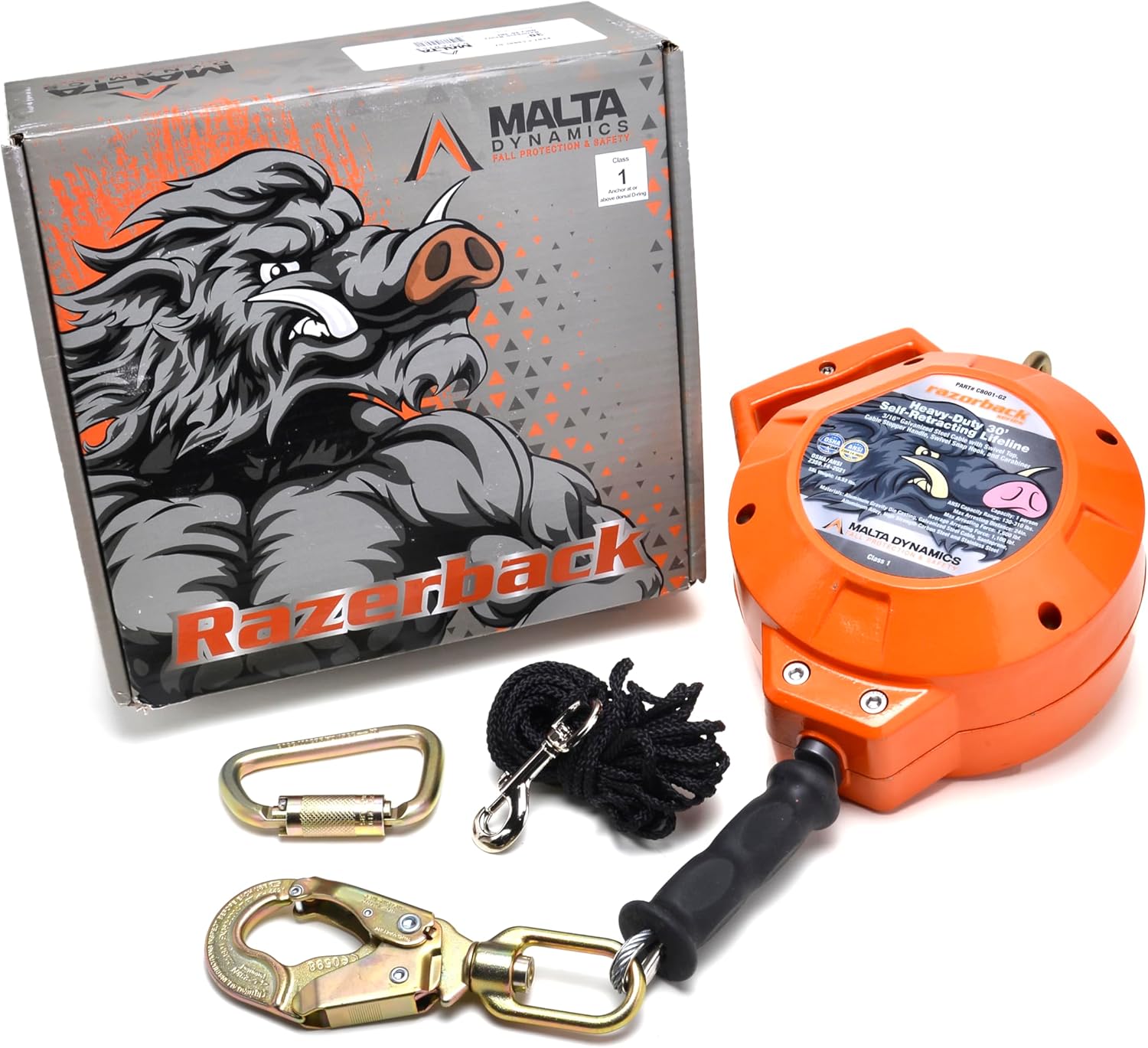 Malta Dynamics Razorback HeavyDuty Self Retracting Lifeline, QuickAction Braking