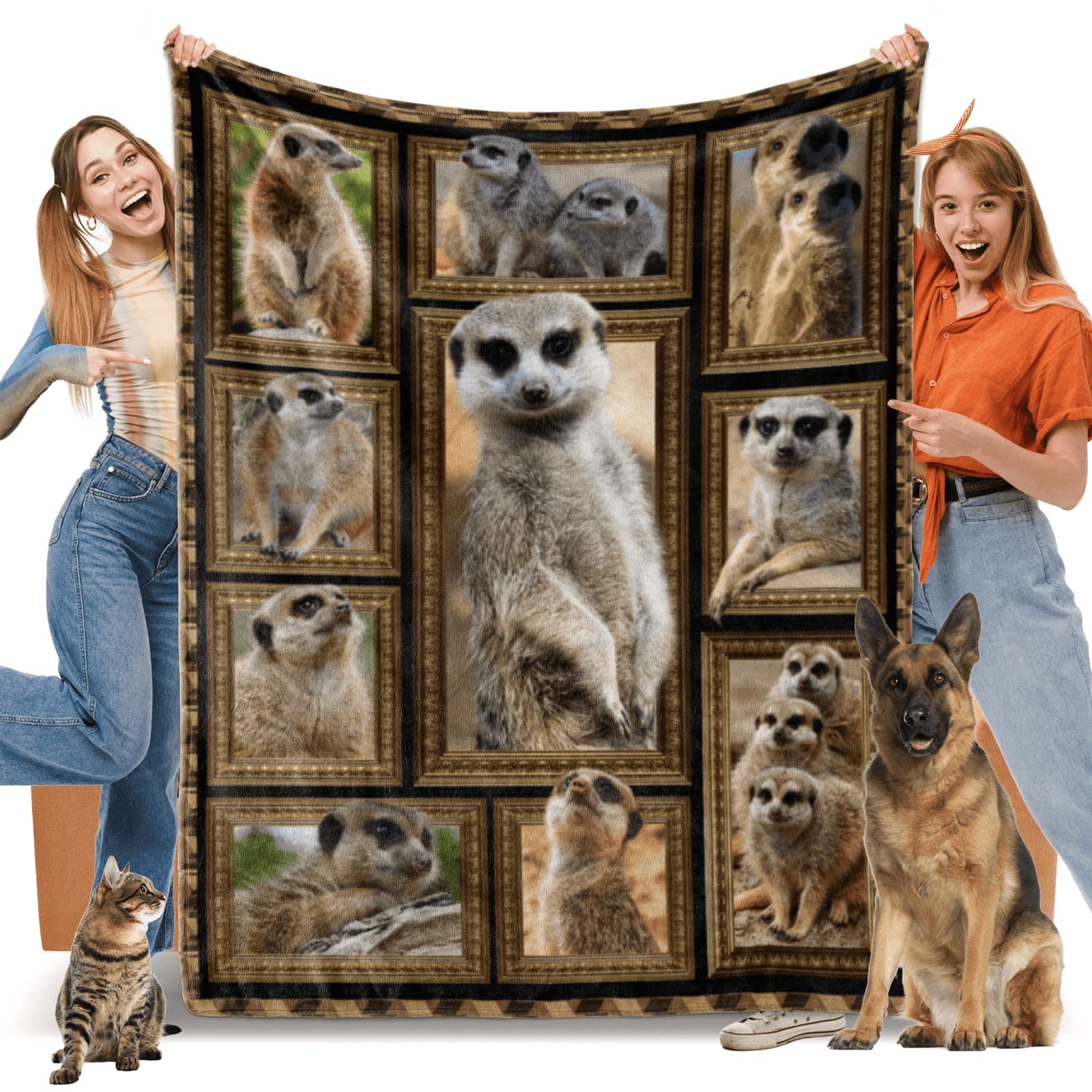 Meerkat Gifts for Women Men, Meerkat Print Fleece Throw Blanket, Soft Cozy Flannel Blankets and Throws for Couch Bed Sofa Living Room Decor,