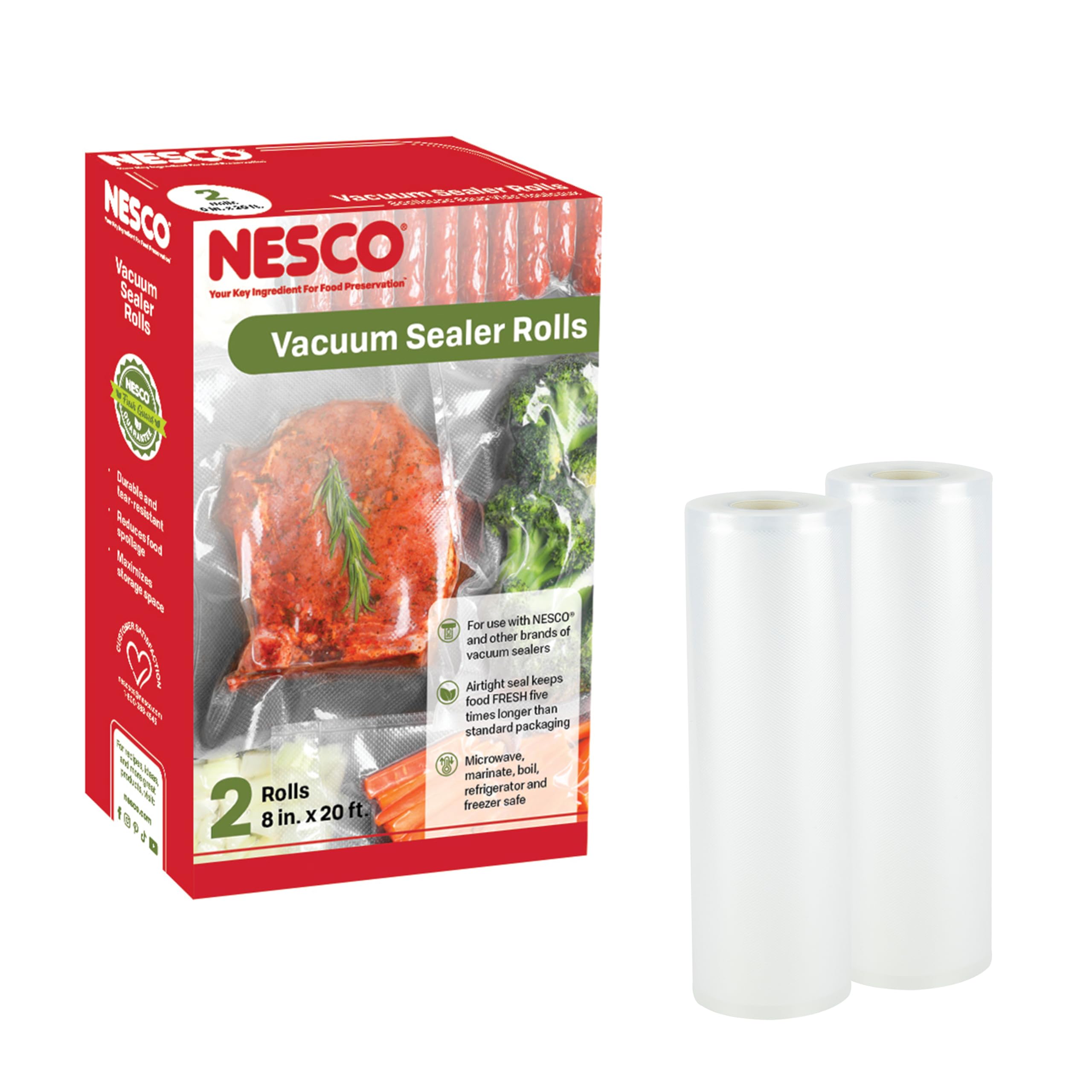 NESCO Worki do zgrzewania próżniowego 20 x 50 cm, nadają się do przygotowywania posiłków, bez BPA, nadają się do mycia w zmywarce, odporne na rozdarcie, nadają się do kuchenki mikrofalowej, gotowania