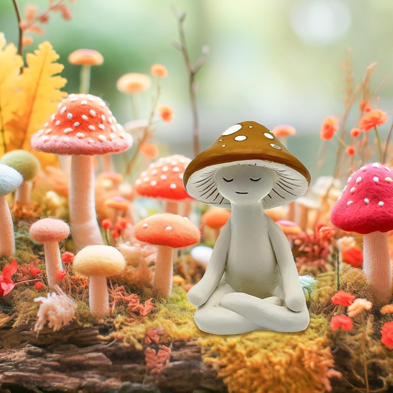 Meditation Mushroom Resin Statue - Cute Meditation Mushroom Statue for Desk Living Room Resin Figurine for Home Patio Office Decoration Cute Plant Statues for Tabletop Garden Backyard Decor - Image 6