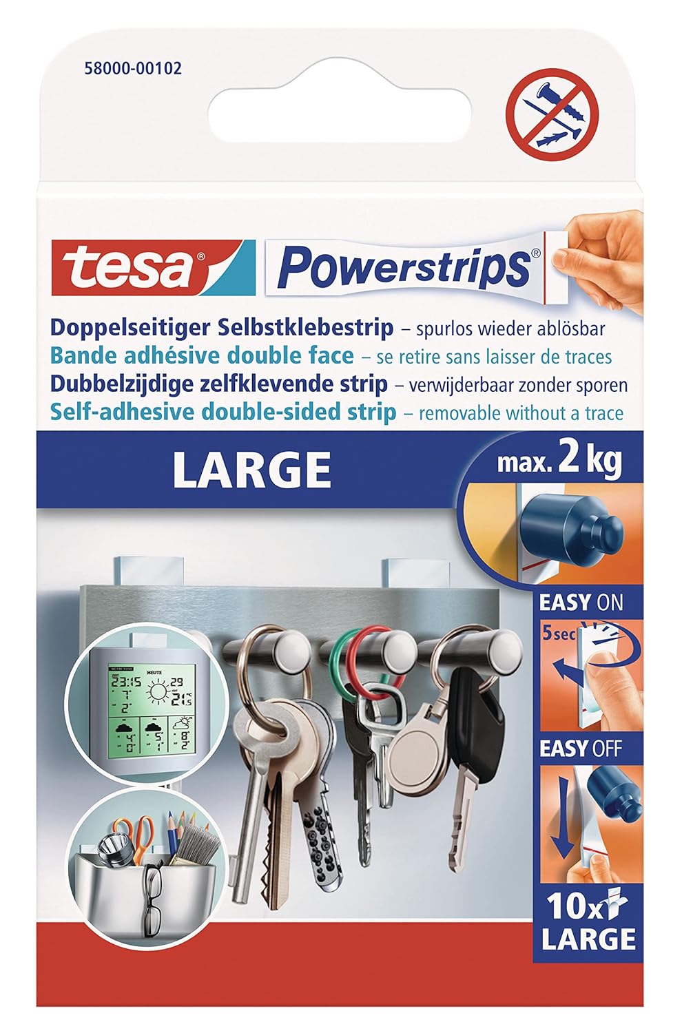 Tesa Powerstrips® up to 2 kg, pack of 10 strips, large