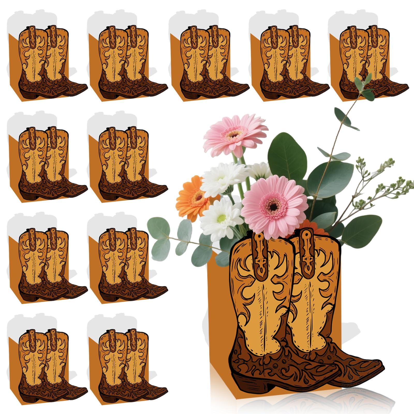 Snapklik.com : 12 Pcs Cowboy Boots Flower Boxes Boot Centerpieces For  Tables Cowboy Boot Vase Party Decorations For Western Theme Cowboy Birthday  Baby Shower Wedding Party Supplies, image size:1600x1600
