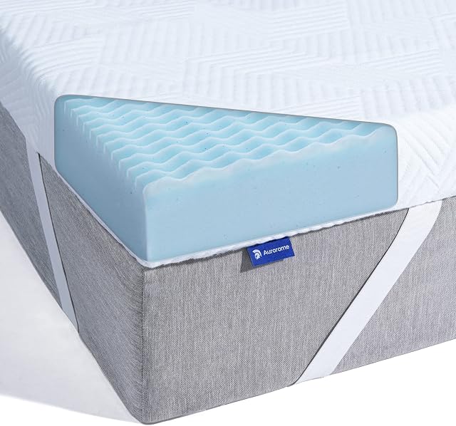 Aurorome 5-Zone Double Mattress Topper, Pressure Relief Mattress Topper for Back Pain, Cooling Gel Memory Foam Mattress Topper Double Bed with Washable Zipped Cover, CertiPUR-EU, 135x190x5cm