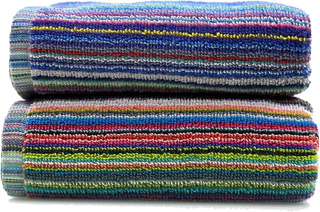 Odyssey Stylish & Attractive 100% Cotton Colourful Remnant Stripe Absorbent and Quick Dry 2 Hand Towels or for Use in Garage, Garden, Car Cleaning Set 50 x 85cm (2 x Hand Towels)
