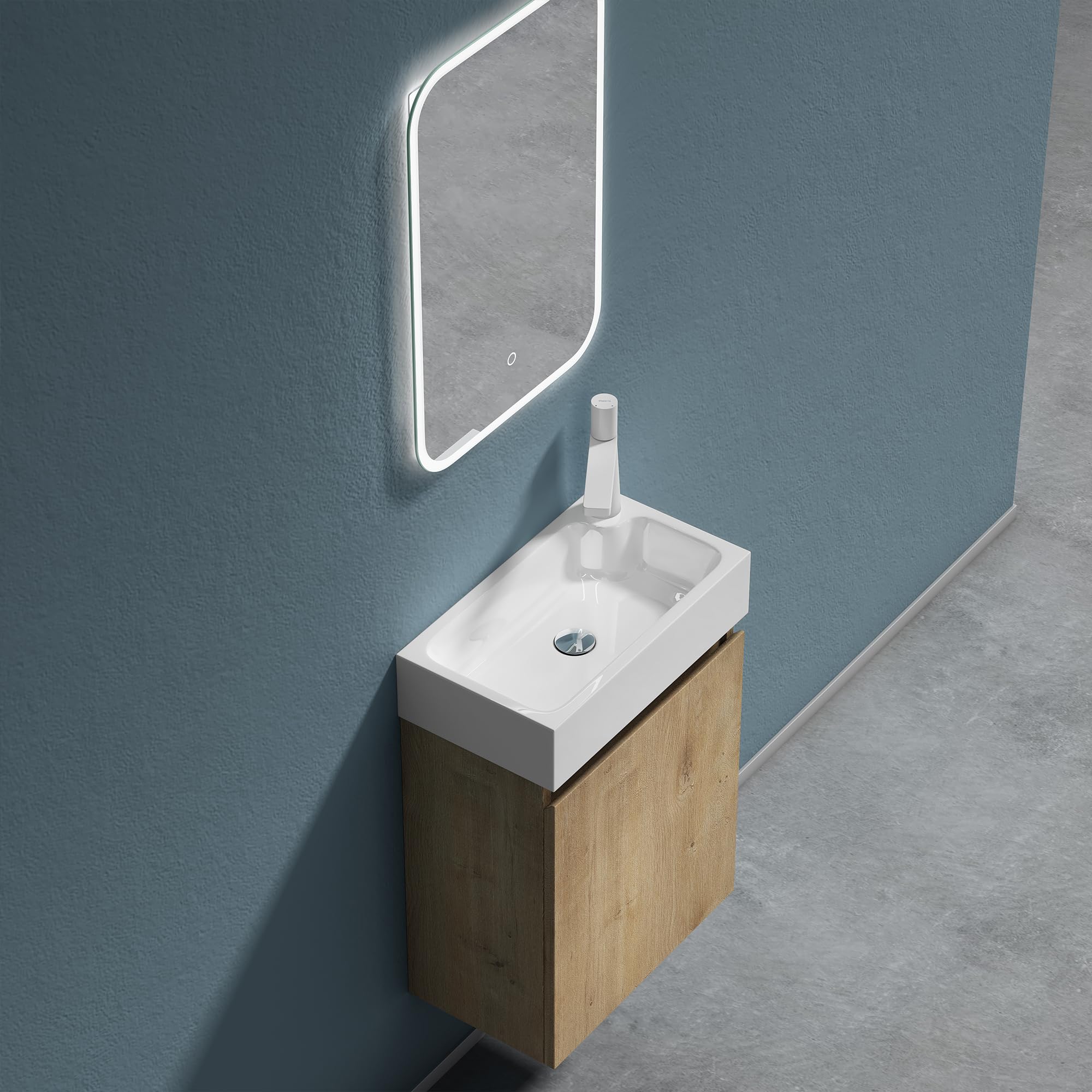 doporro Mobile Bagno Sospeso con Lavabo Set di Mobili da Bagno, Mobile Sottolavabo per WC Ospiti 46x26x63cm Marrone chiaro, Pisa02