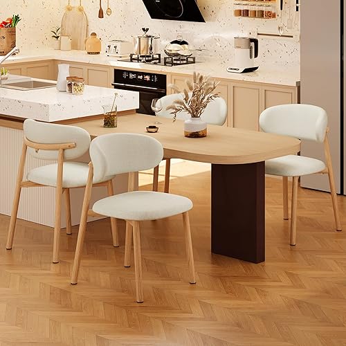 Miniatura 3 de Juego de 2 sillas de comedor de cocina de lino suave moderno con patas de metal, beigeoriginal