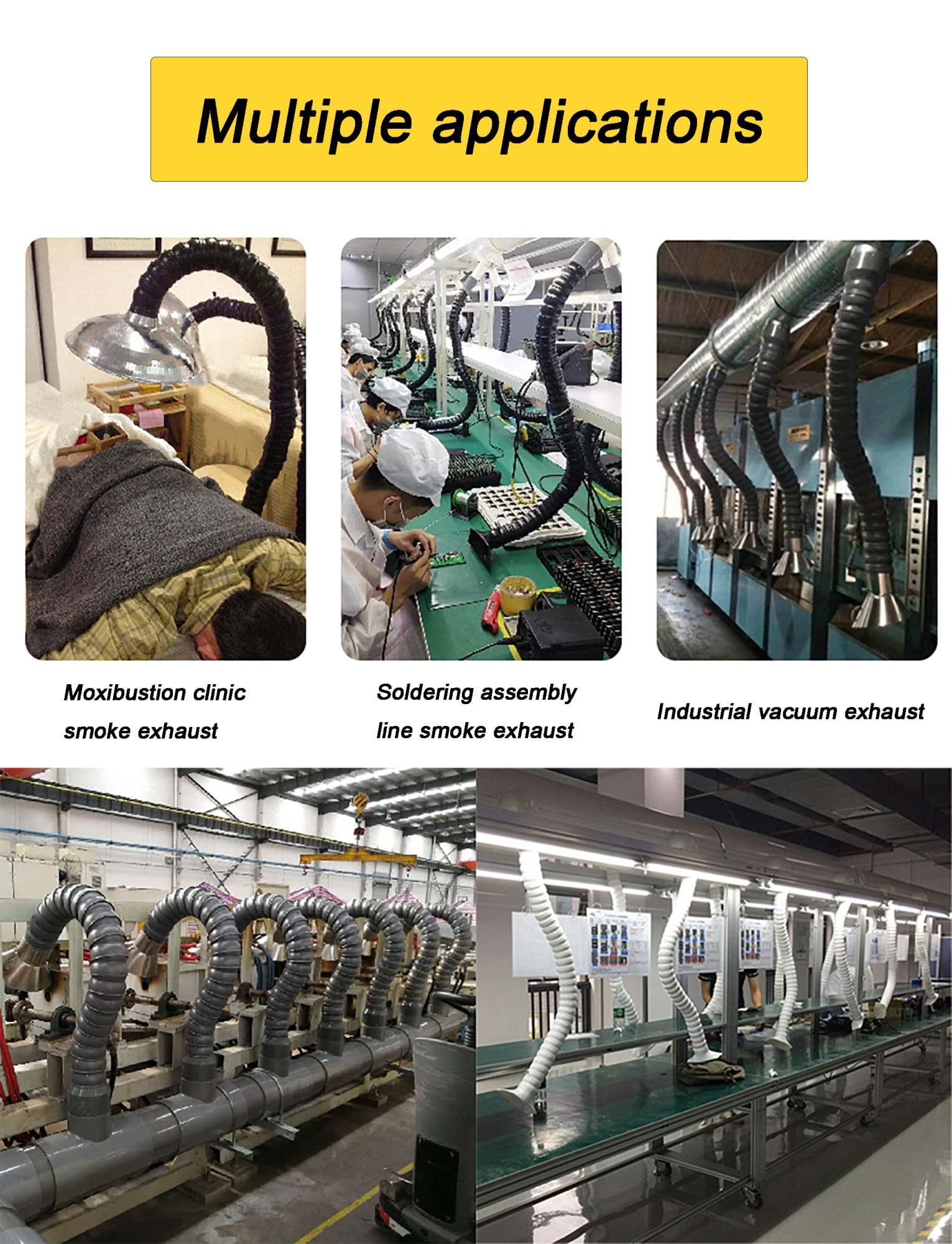 Industrieller Gelenkschlauch 2, 3 Zoll, flexibler Luftabsaugkanal-Sammelarm aus Kunststoff mit Haube for Labor und Werkstatt(75mm,150cm/59in)
