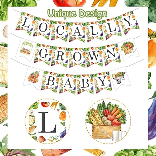 Miniatura 5 de kreat4joy Cartel de baby shower cultivado localmente, pancarta de decoración de baby shower de verduras y frutas, decoración de baby shower del