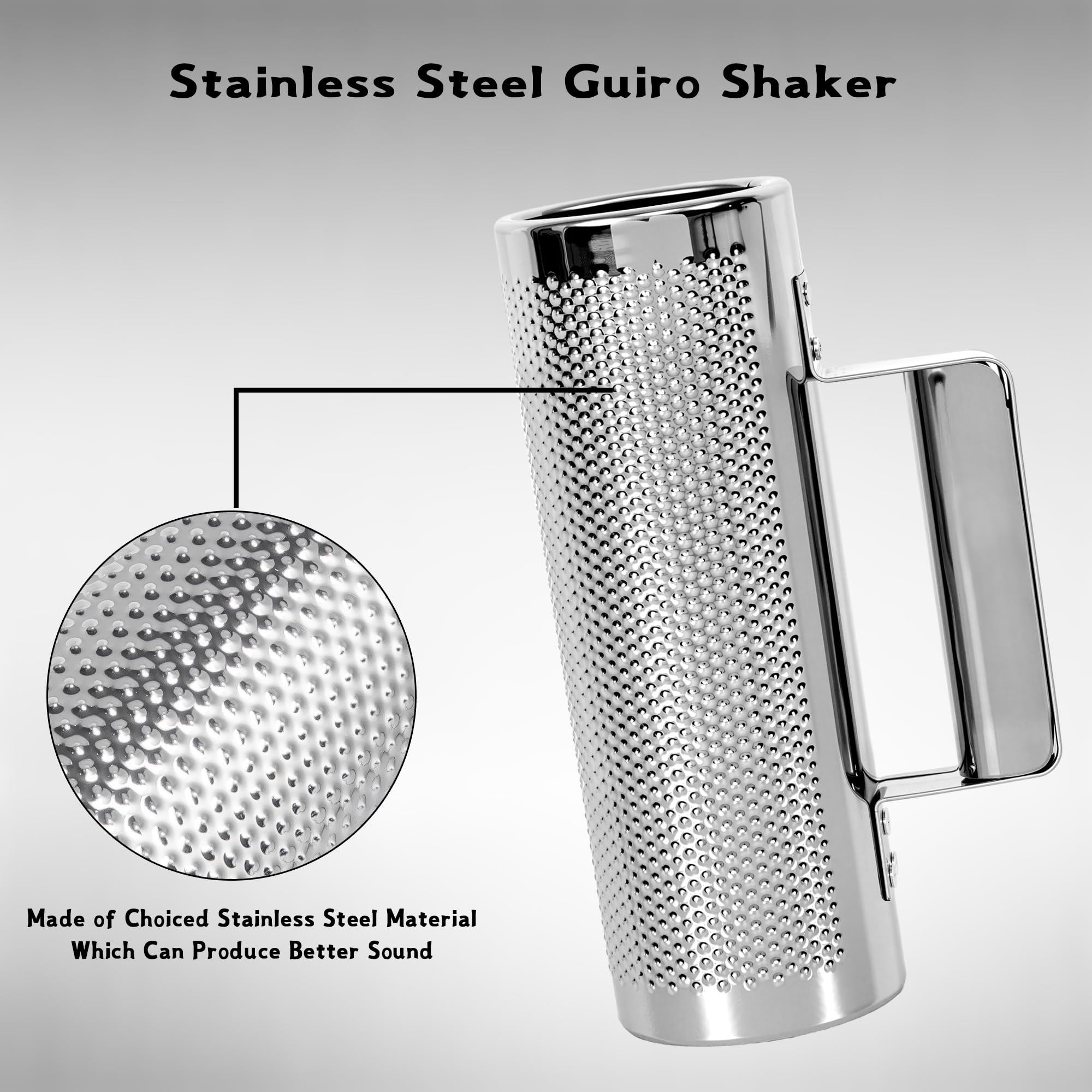 YAYUZEST Guiro Shaker Edelstahl Percussion Guiro Musikinstrumente mit Schaber (15,2 x 30,5 cm)