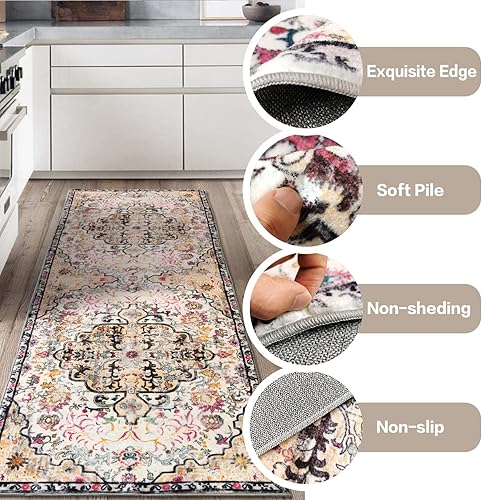 Miniatura 3 de Alfombras de pasillo con parte trasera de goma, antideslizantes, 2 x 6 pulgadas, lavables, alfombras de pasillo de lana sintética para pasillo,