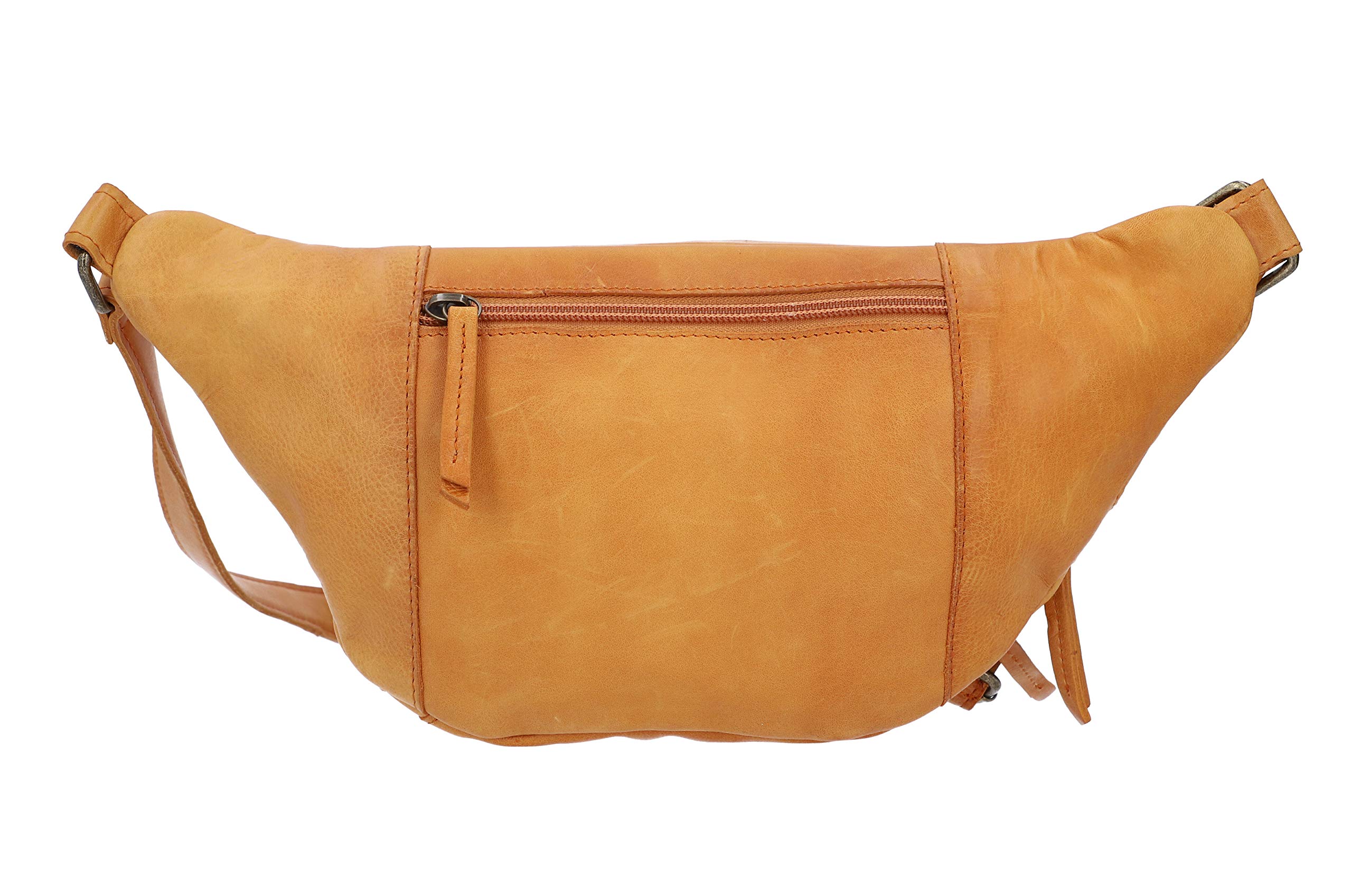 Gusti Sverre - Riñonera de piel, estilo vintage, para hombre y mujer, práctica riñonera con 3 compartimentos y cremalleras, coñac, Einheitsgröße, Retro