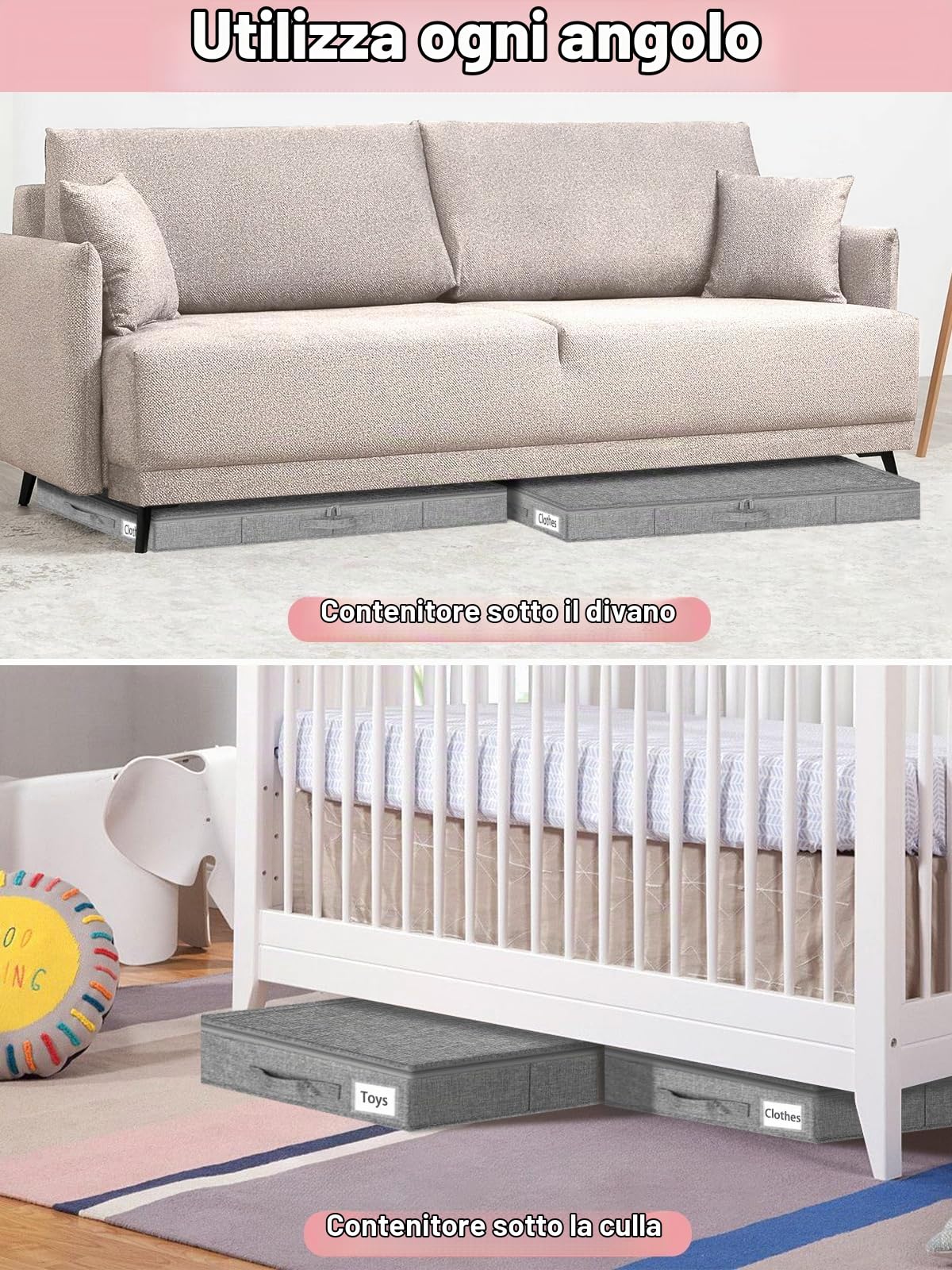 Contenitori portaoggetti a basso profilo, alti 10,2 cm, con pareti laterali e fondo rigidi, organizer per vestiti poco profondi con coperchio, per divano, divano, dormitorio, confezione da 2, 33,5 x