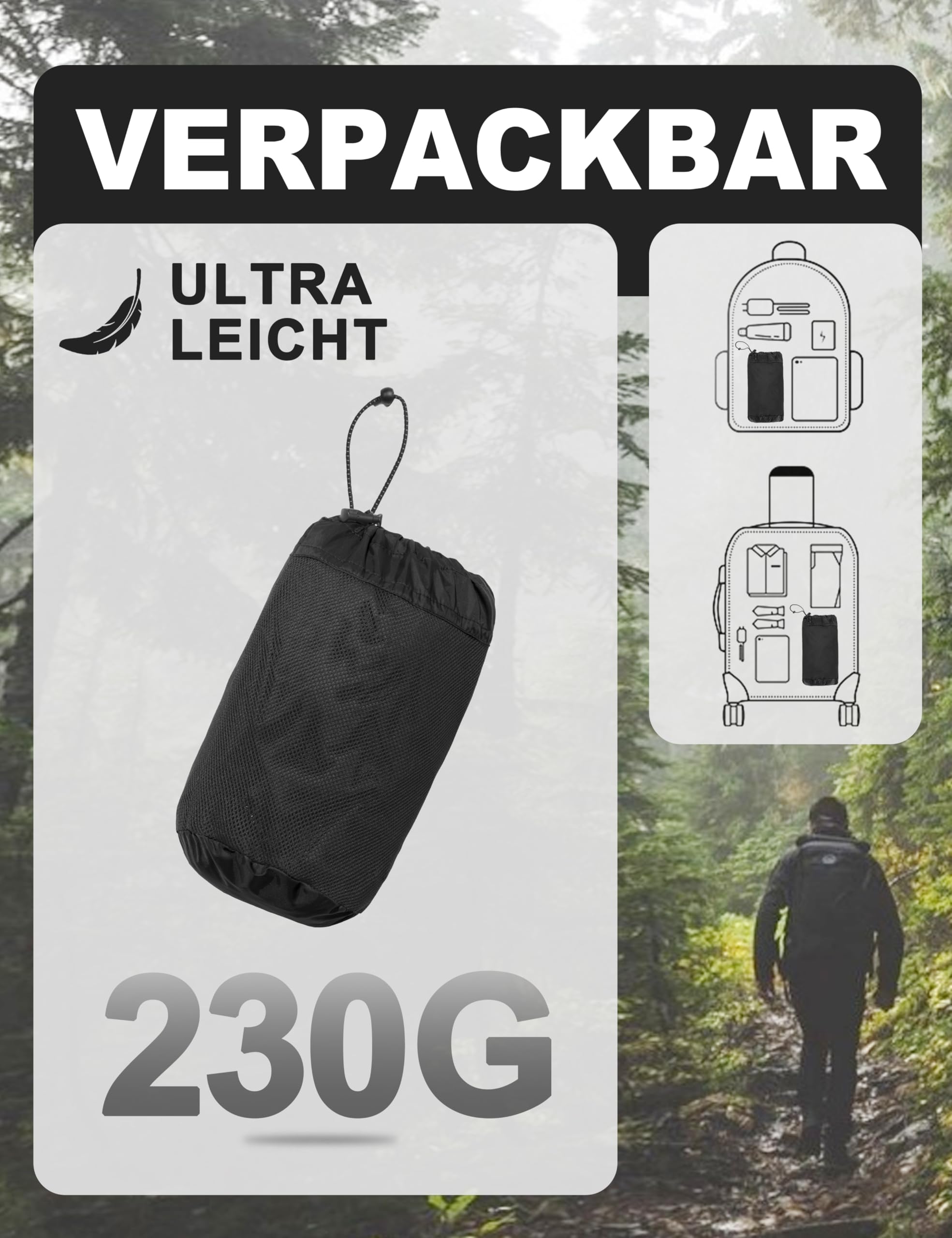 Little Donkey Andy Regenjacke Herren Leicht Wasserdicht Faltbare Regenmantel Winddicht Outdoor Atmungsaktive Regen Windbreaker zum Freizeit Wandern Camping