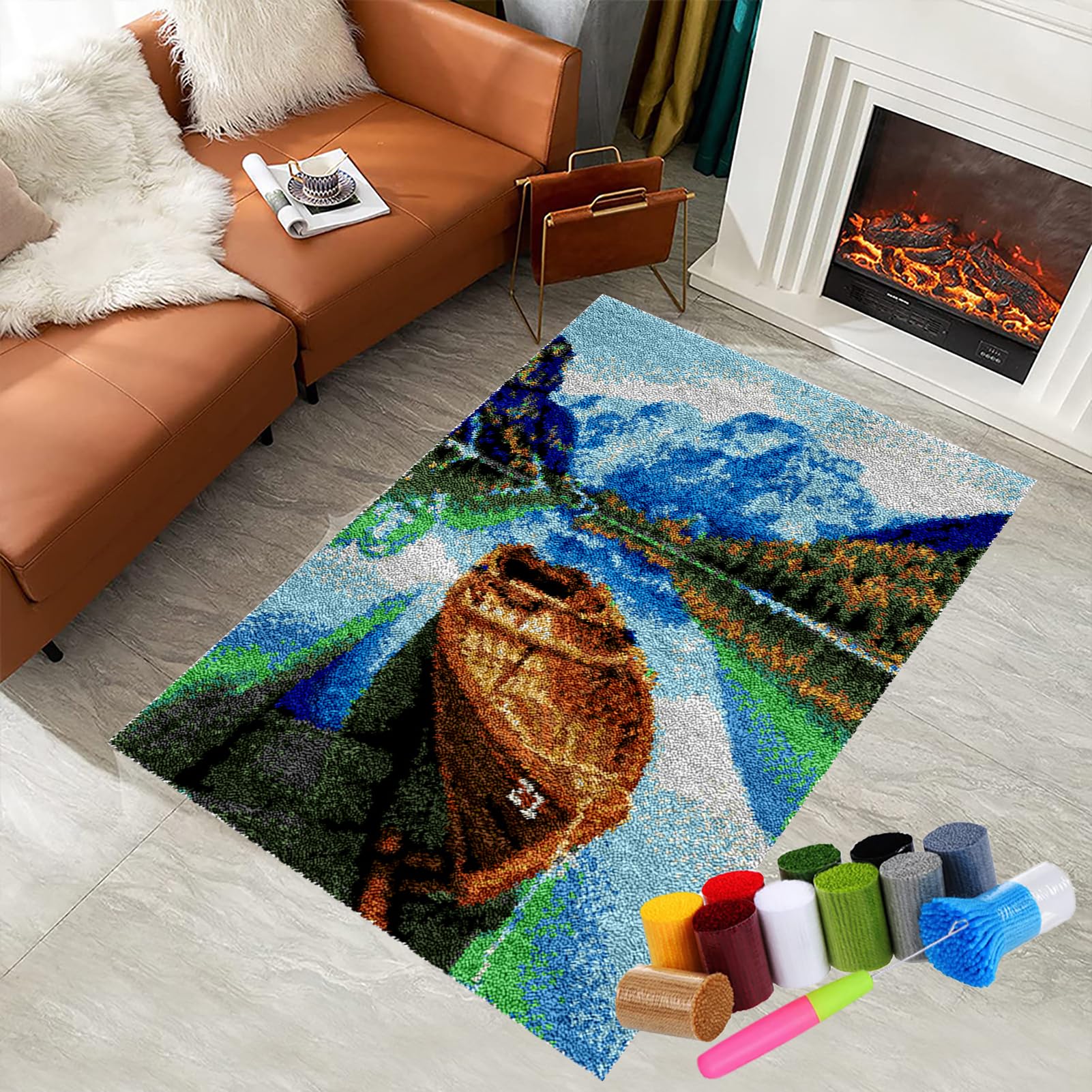 Latch Hook Kits for Adults Beginners, Tapestry Kits, Latch Hook Rug Kit for Home Décor, DIY Rug Making Kit for Adults with Printed Patterns, Canvas Yarn Latch Hook Kit, Crochet Kit 55 x 75 cm — image 1