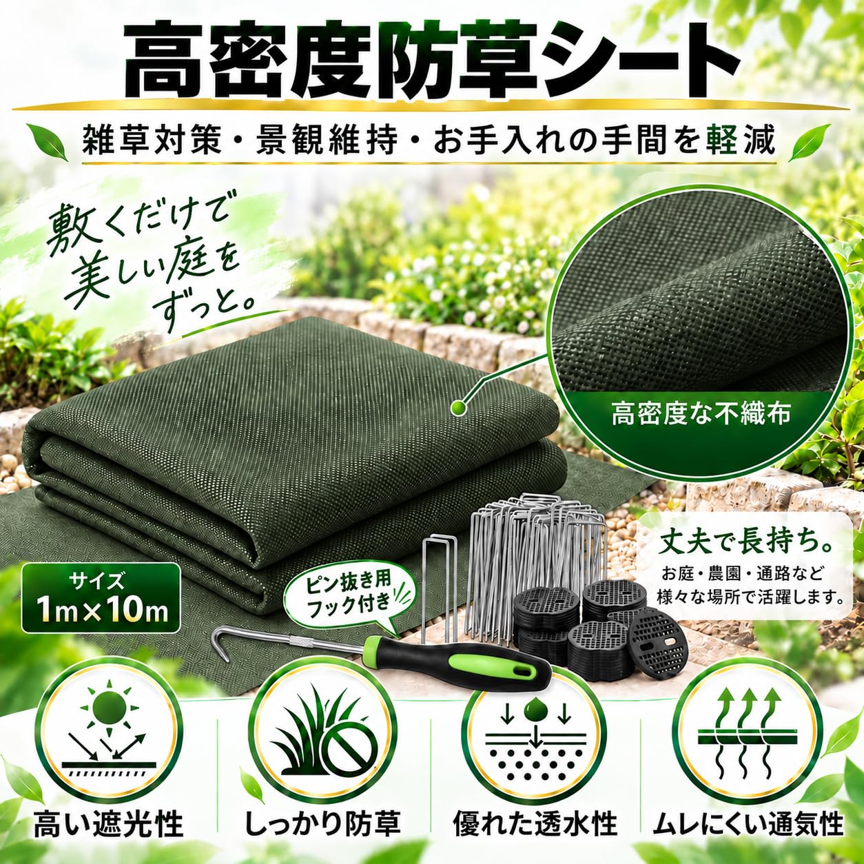 Amazon.co.jp: Youabubu 防草シート1x10m 除草シート ぼうそうシート