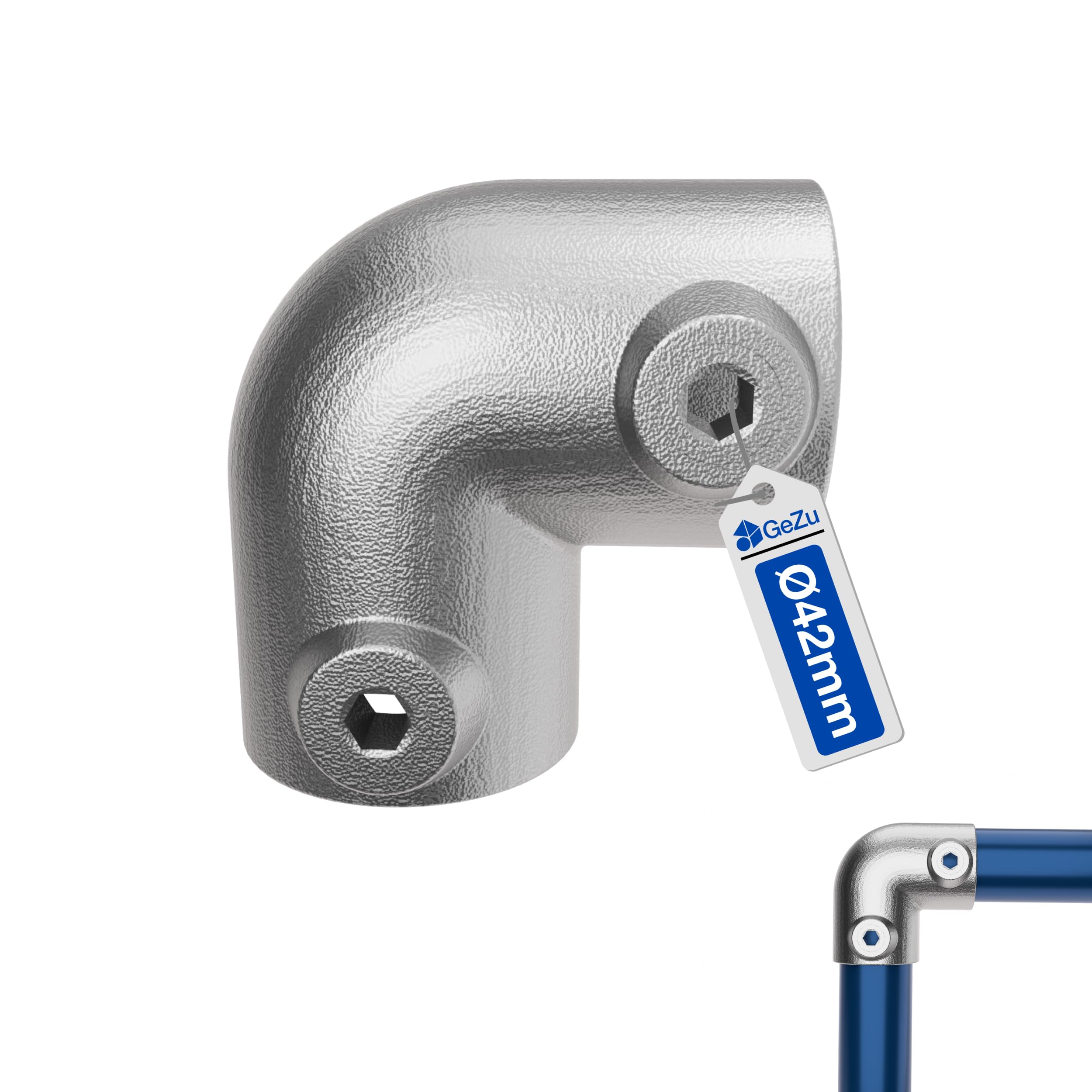 Gezu Impex Galvanised 90° Elbow Tube Clamp Ø 42 Mm Hot Dip Galvanized Silver 2 Way Elbow Clamp Fitting Pipe Connector For Handrails & Frames