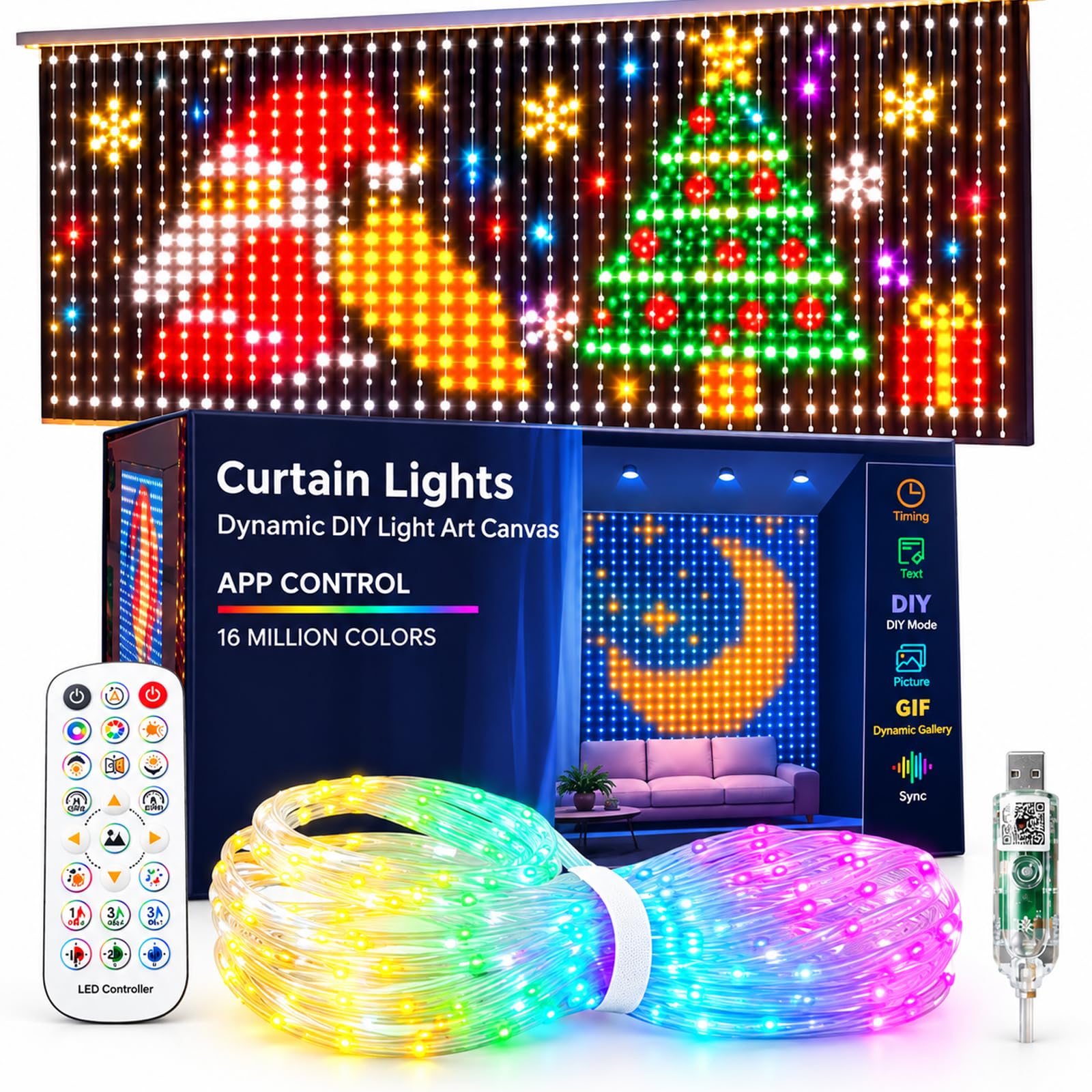 Luci per tende intelligenti a LED, luce a stringa RGB per finestra
