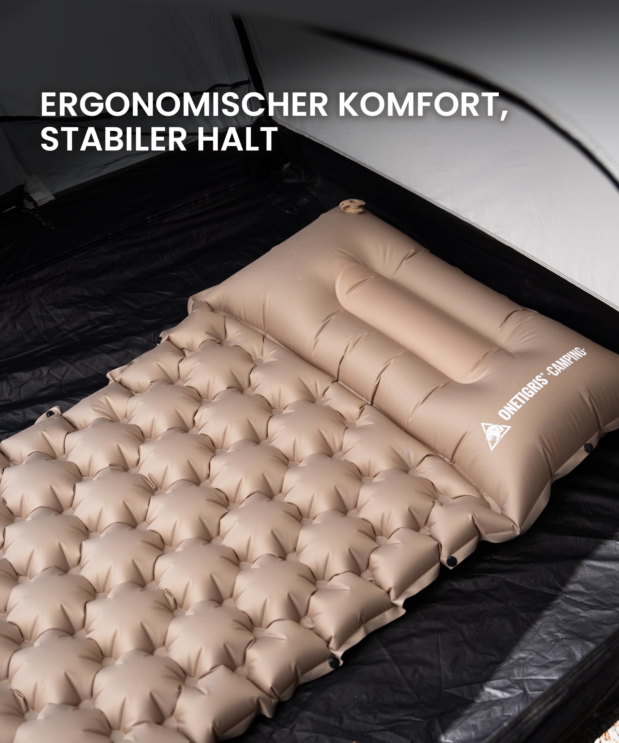 OneTigris Blackcrystal Colchoneta autoinflable ultraligera, colchón hinchable para camping con almohada, colchón de aire compacto para camping y senderismo (marrón coyote)