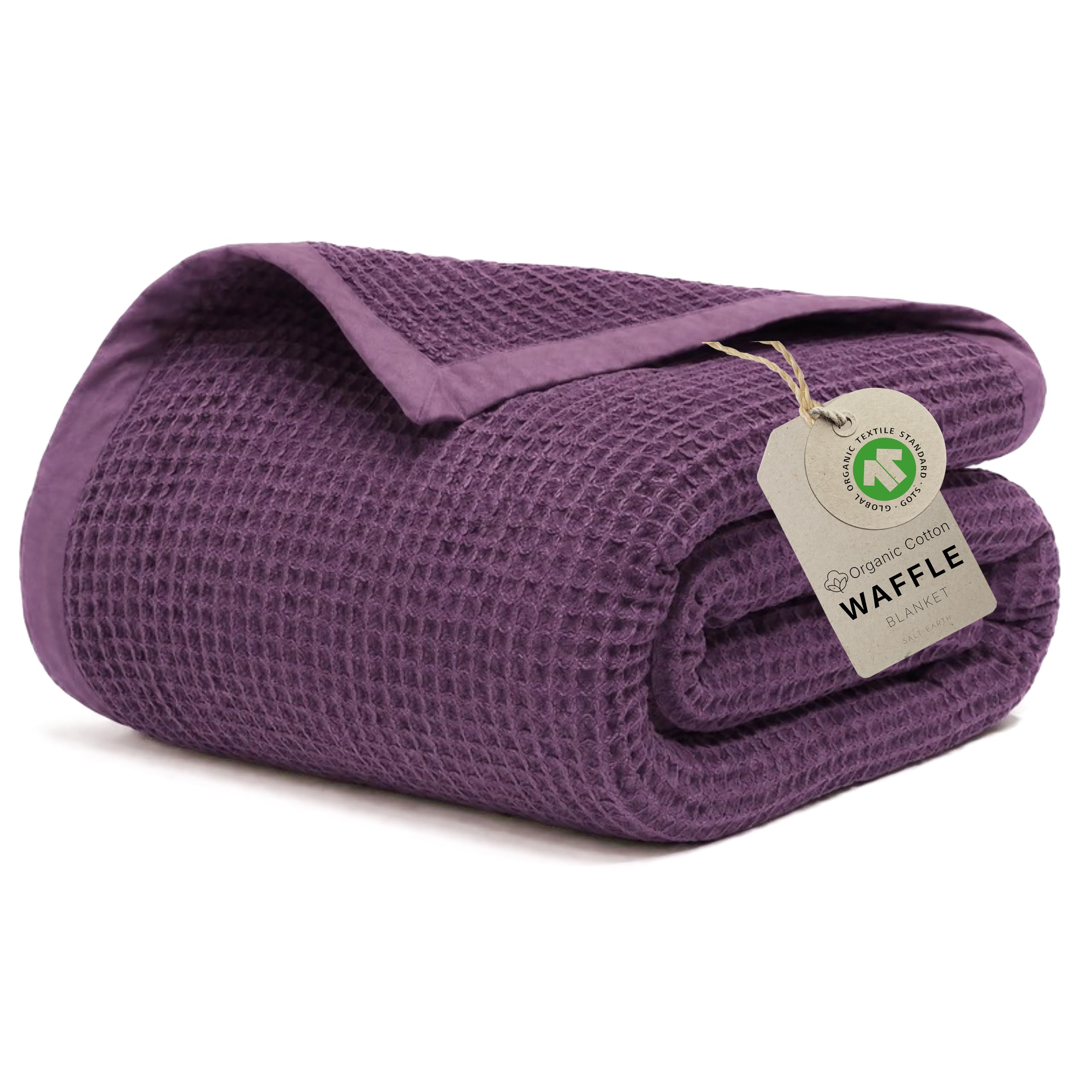 GOTS Certified 90X90 Queen 100% Organic Cotton Waffle Blanket, Dark Purple