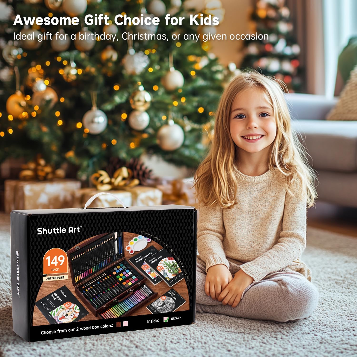 Shuttle Art 149 Piece Deluxe Art Set, Art Supplies in Wooden Case, Painting Drawing Art Kit with Crayons Colored Pencils Oil Pastels Coloring Book Sketch Pad for Kids Adults