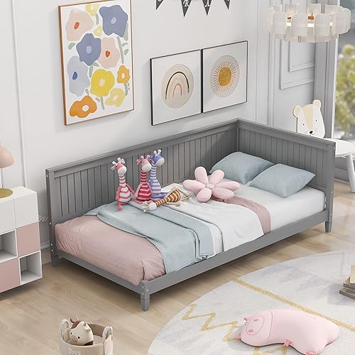 Marco de sofá cama de madera de tamaño individual para niños y niñas, color gris