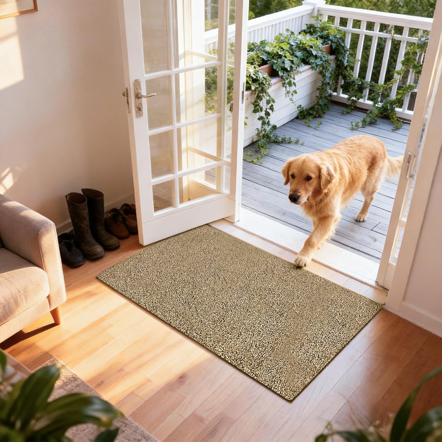 BEAU JARDIN 36"x24" Doormat Super Absorbent Mud Entryway Non-Slip for Dog Paws Dirt Wipe Trapper Mats Entrance Welcome Doormat Shoes Scraper Low