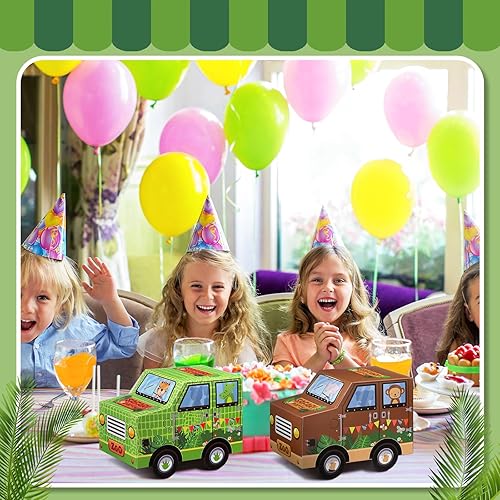 Miniatura 4 de Yeaqee 24 piezas de decoraciones de fiesta de safari en forma de camión, caja de golosinas de animales de safari, caja de selva de cartón de selva