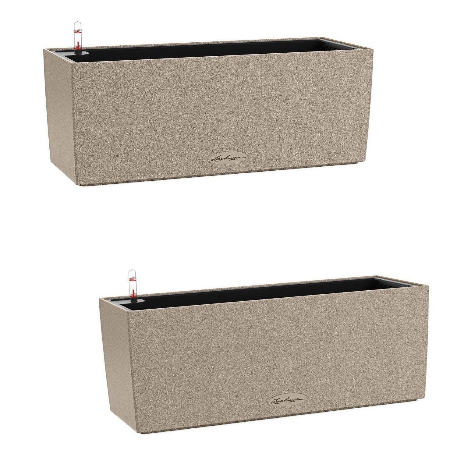 Lechuza Set of 2 BALCONERA Stone 50 Self Watering Planter Plastic Indoor and Outdoor Flower Plant Pot and Window Box with Drainage Hole H19 L50 W19 cm Sand Beige