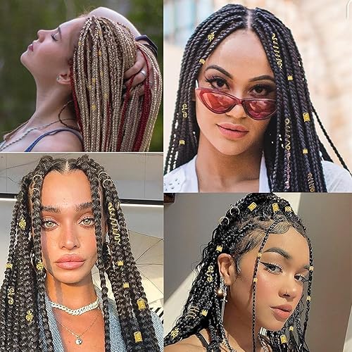 Miniatura 6 de 220 piezas de joyería dorada para el cabello, accesorio de Tuefuzy para el cabello, accesorio para rastas, trenzas de metal dorado, anillos y clips
