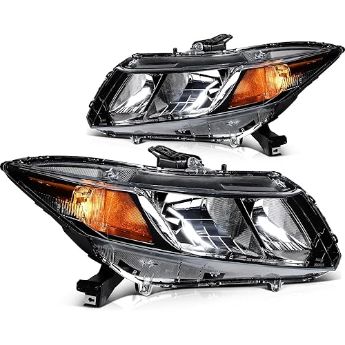 LSAILON Headlight Assembly Replacement Fit 2012-2015 for Honda Civic Headlamp Driver and Passenger Side Clear Lens Black Housing Amber Reflector