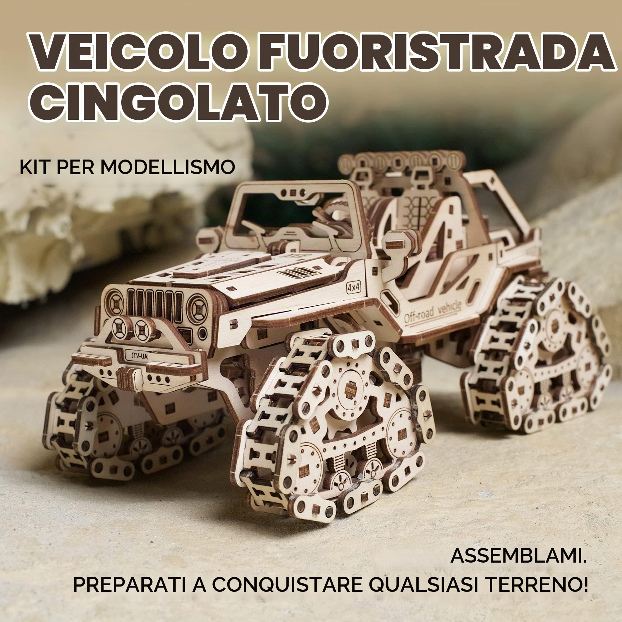 UGEARS Veicolo Cingolato Fuoristrada - Modellismo Auto da Costruire per Adulti - Puzzle 3D Modellini Auto in Legno da Costruire - Ideale per Appassionati di Veicoli Fuoristrada e Amanti dei Puzzle