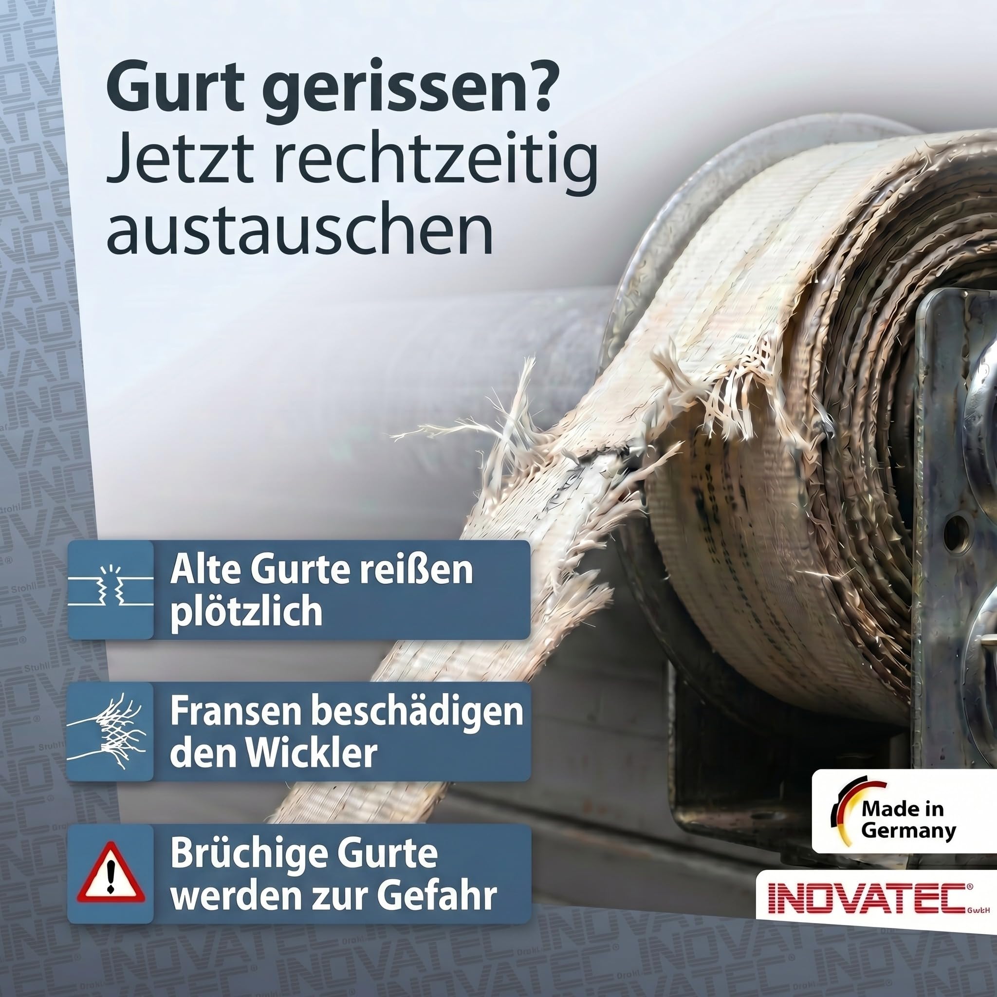 INOVATEC Rollladengurt Maxi 23mm – 50m Rolle – Reißfest & UV-beständig mit Perlon-Kantenschutz – für Fenster & Türen – passend für alle Maxi-Gurtwickler – Grau