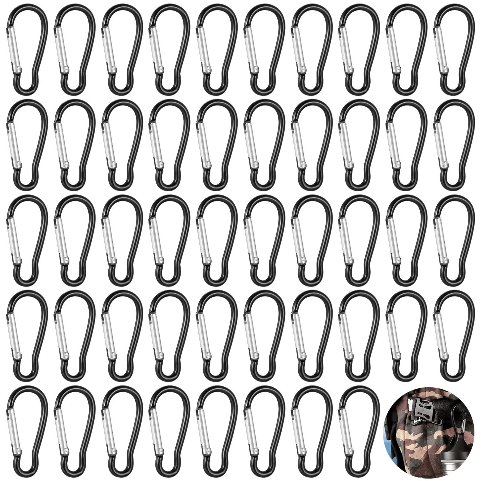 Lot de 200 petits mousquetons en forme de D en aluminium avec ressort pour la randonnée, la pêche et le camping