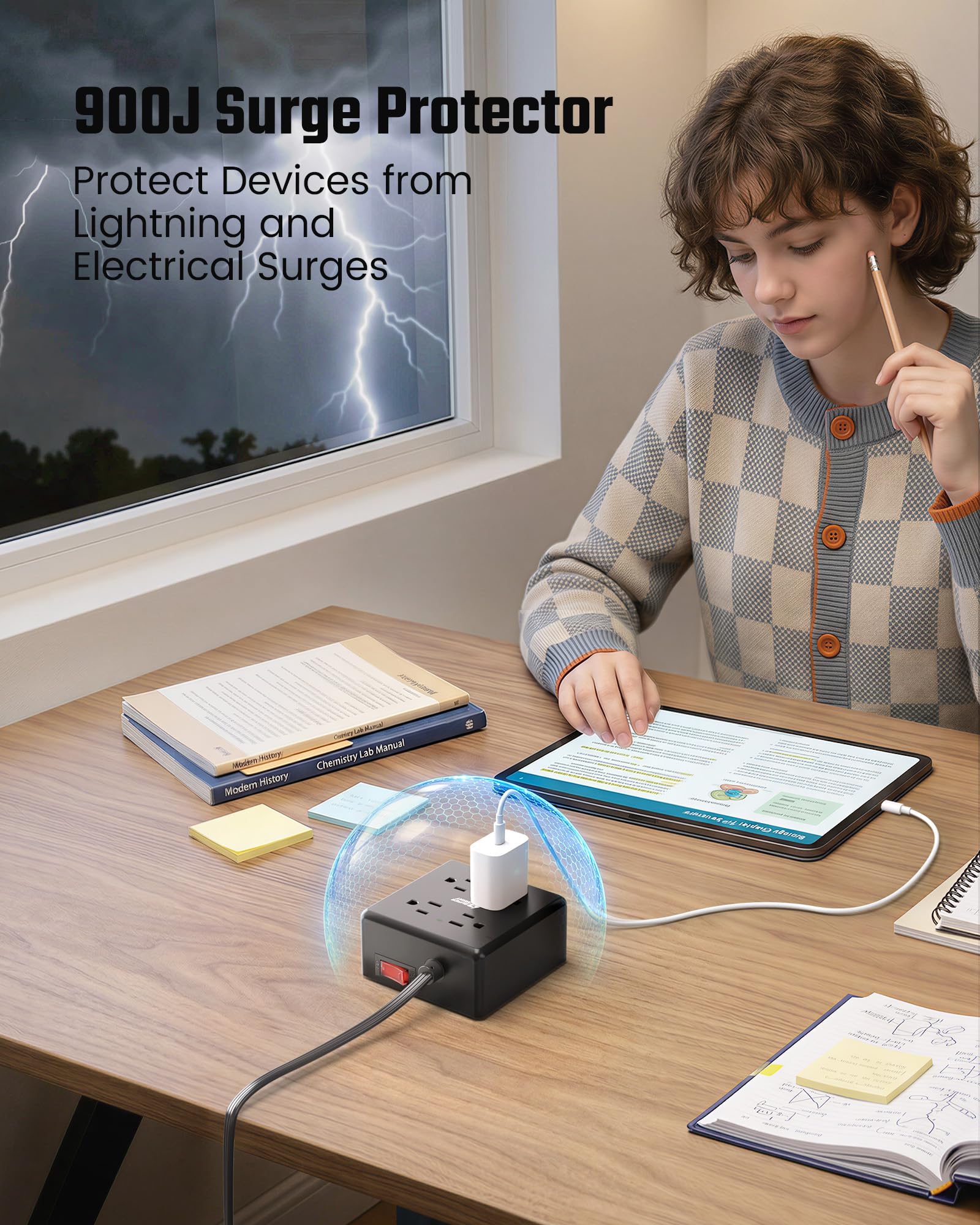 SUPERDANNY 5Ft Extension Cord, Flat Plug Power Strip Surge Protector — Amazon image 5