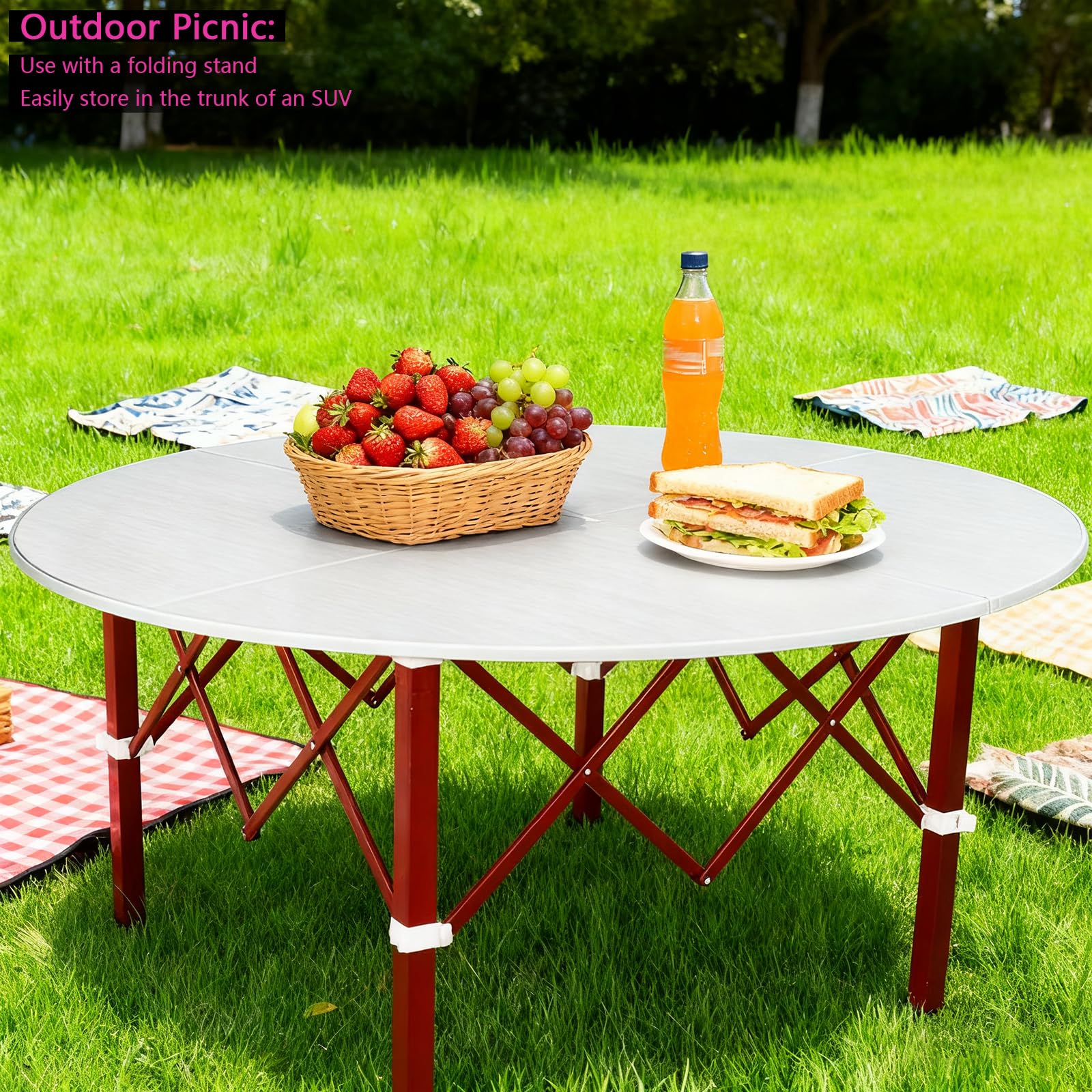 Piano de Mesa Redondo Plegable, Redondo Tablero de Mesa 4-Plegable Sin Patas, Madera Least 20cm Extensor Tablero de Mesa para Picnic/Asientos adicionales para Invitados (Whtie, D:181cm)