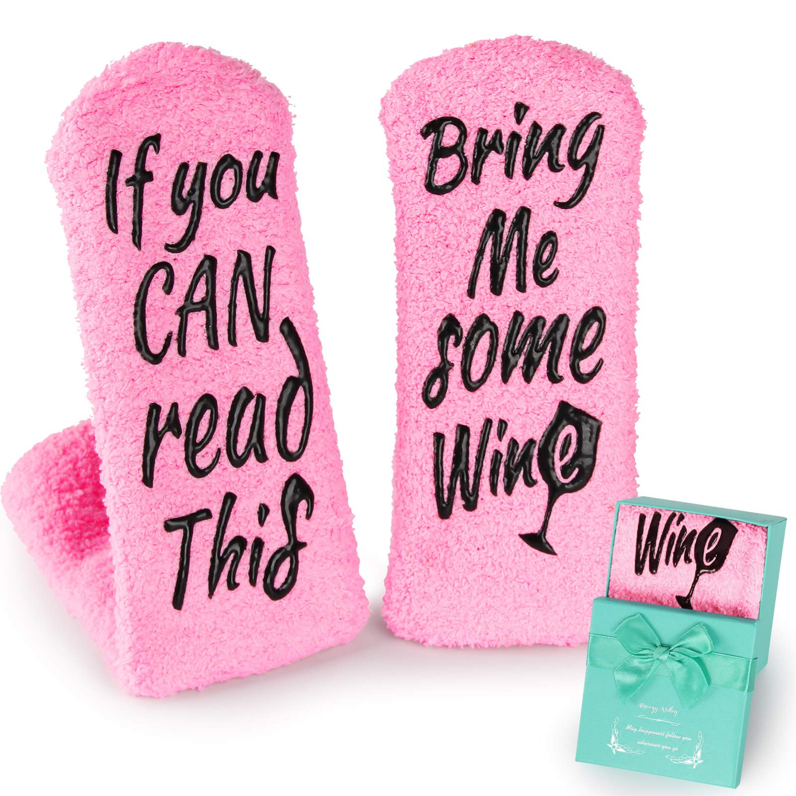 Valentines Day Gifts for Best Friends Sisters Her Women Mom Grandma, Funny Birthday Gift Ideas, If You Can Read This Bring Me Some Wine Socks Gifts for Women, Wine Accessories Gift Boxes - Pink