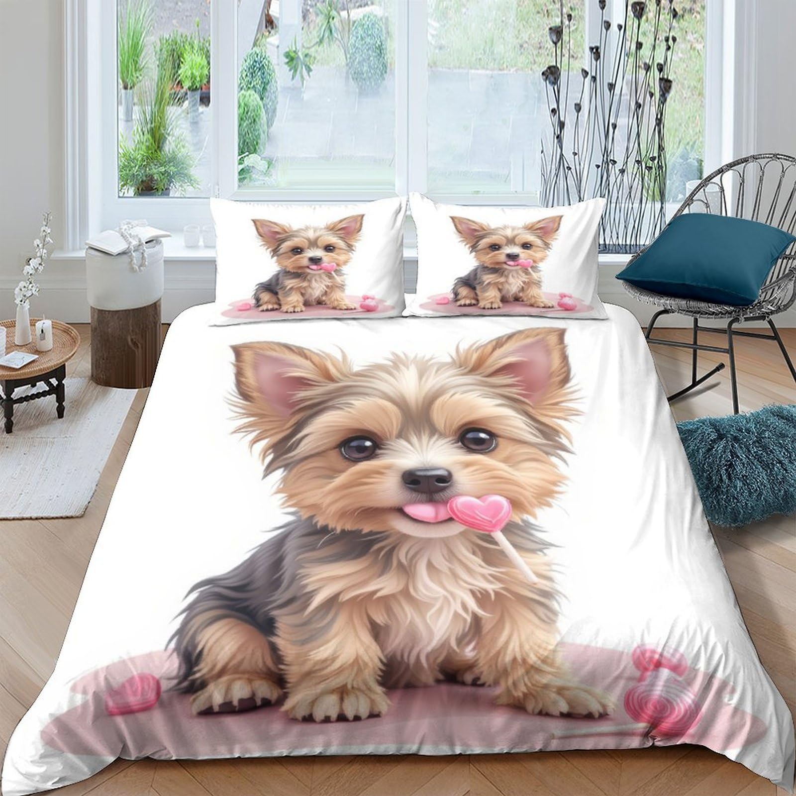 Ctjqhvkz Style-2 3D Printed Cute Yorkshire Terrier Fitted Sheet Microfiber Soft Puppy Bed Cover For Bedroom Decor Mattress Protection Single（135X200cm）