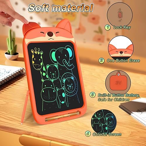 Miniatura 3 de CHAFEGY Tableta de escritura LCD de 10 pulgadas para niños pequeños, almohadilla de dibujo electrónica, diseño de búho león, zorro, conejo, regalo