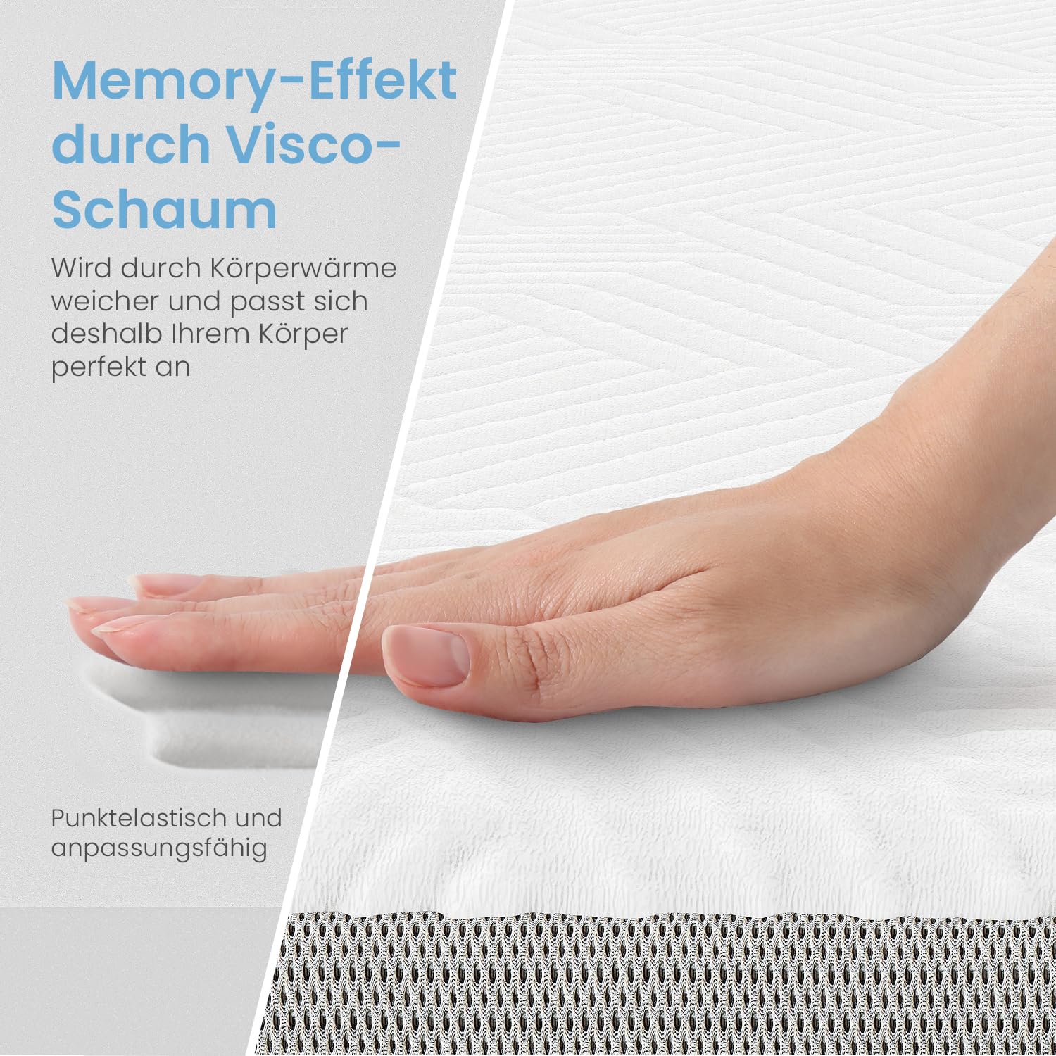 ELONEO Matratzen Topper 90x200cm | Memory Foam | 5cm hoch | zertifizierter Premium Matratzentopper für Bett und Boxspringbett | atmungsaktiver 3D Mesh-Bezug | rutschfest mit Noppen und Eckschlaufen