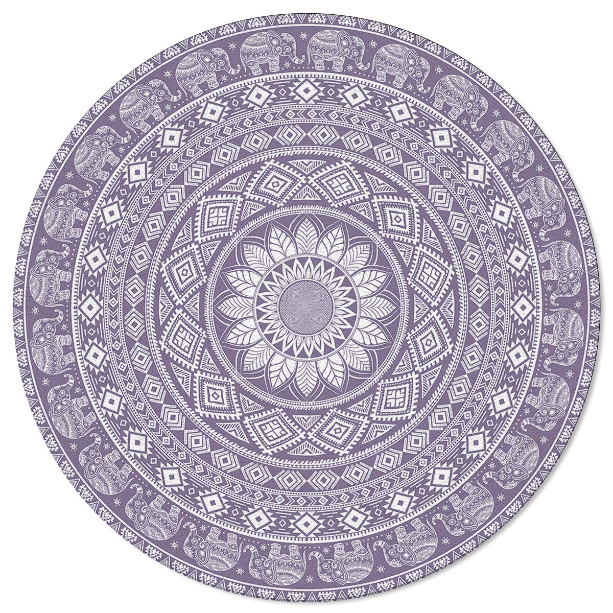 Round Area Rug 4ft Purple Boho Mandala Rug Soft Sofa Nursery Carpet Floor Mat Non Slip Area Rugs for Indoors/Outdoor Living Room Bedroom Dining Room Home Decor Bohemian Geometric Rug