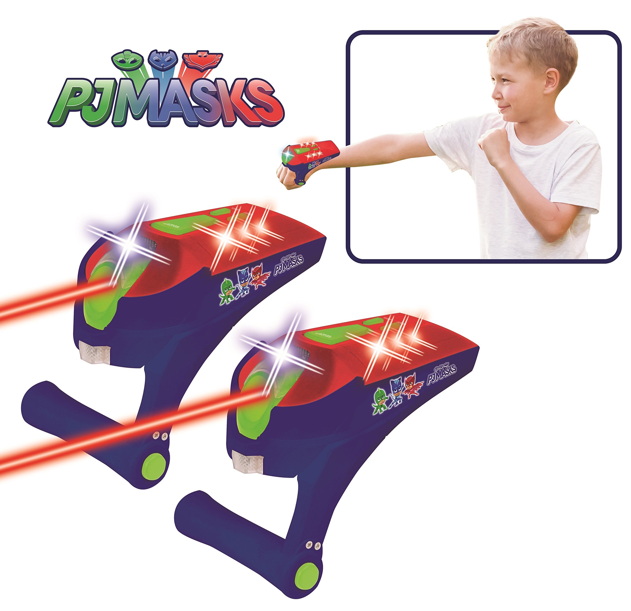 Lexibook PJ Masks Catboy elektroniczna etykieta laserowa gra bitwa dla dzieci, 2 blastery na nadgarstki, efekty świetlne i dźwiękowe, wibracje, z bateriami, niebieski/czerwony, JG940PJM