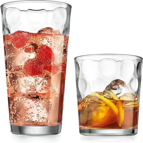 Home Essentials  Beyond - Juego de 16 vasos para beber 17 oz 8 vasos de whisky de rocas 13 oz vasos de vidrio de cocina circulares interiores para