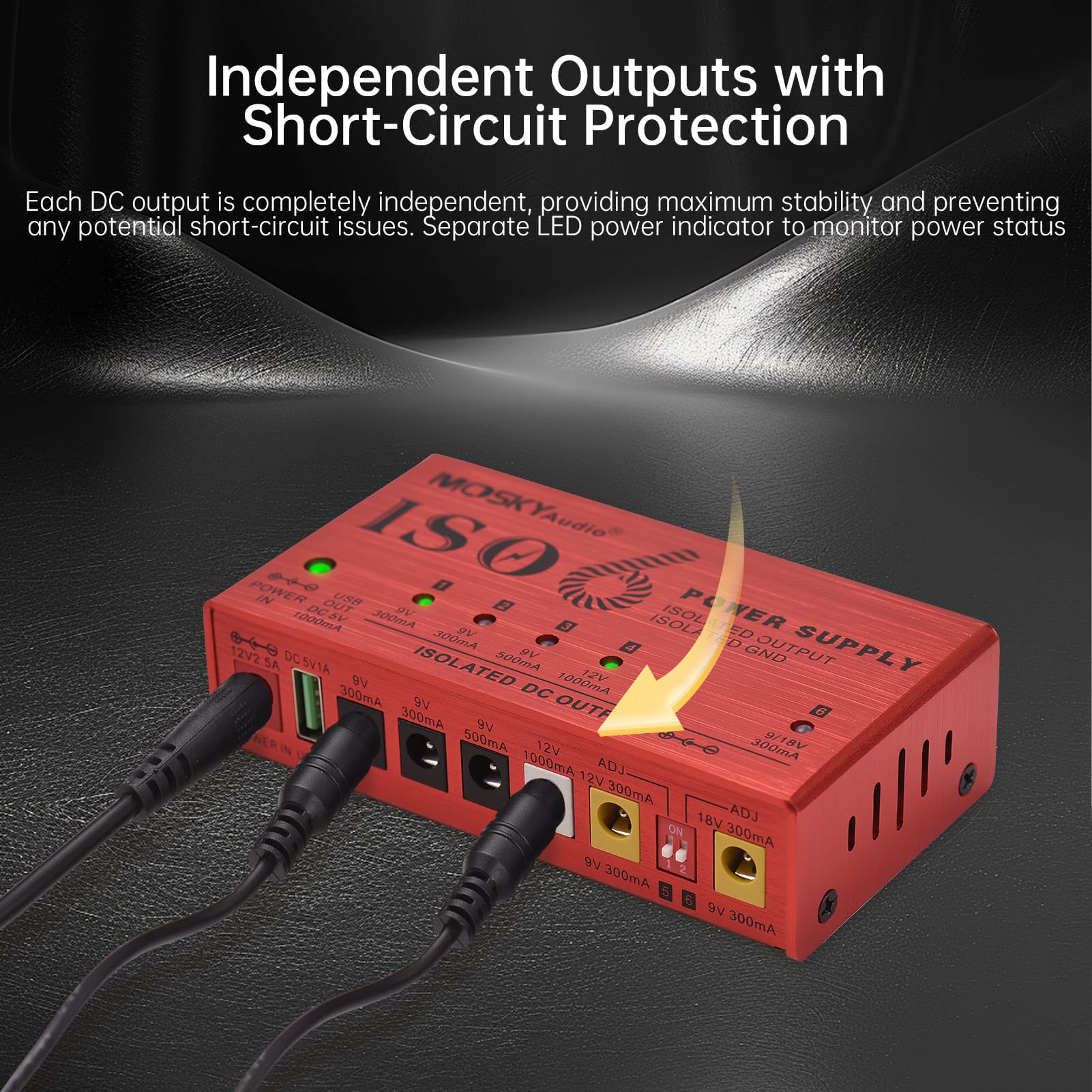 Alimentatore per Strumenti Musicali a 7 canali con Protezione da cortocircuito Indicatore di Alimentazione a LED 6 uscite CC e 1 Uscita USB per Pedale Effetto Chitarra Altri