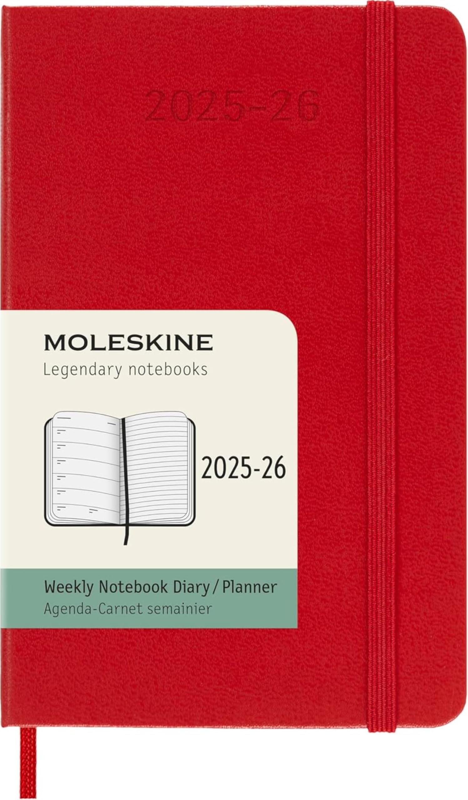 Moleskine Classic 18 Month 2025-2026 Weekly Planner, Hard Cover, Pocket (3.5" x 5.5"), Scarlet Red, 208 pages