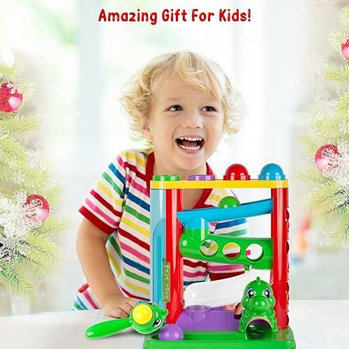 Miniatura 7 de WALA - Juguete de dinosaurios Pound a Ball - Juguetes súper duraderos para niñas y niños pequeños - Viene con torre de bolas, pelota, martillo y 7