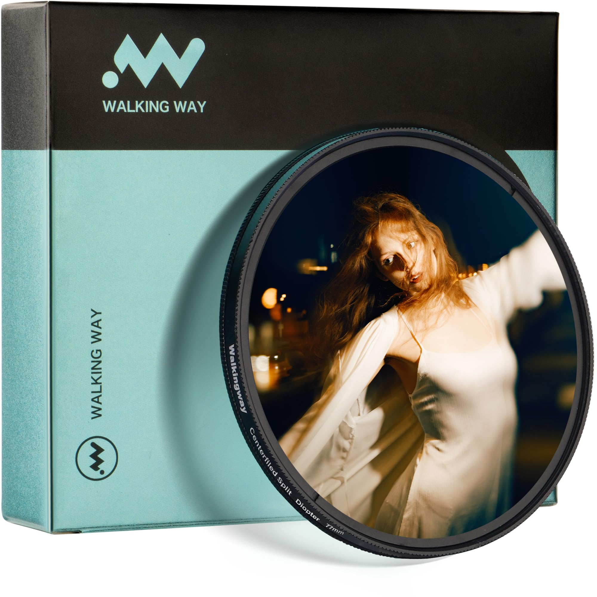 Walking Way Split-Diopter 77mm für doppelten Halbmond-Unschärfe-Effekt | K9 Optikglas Aluminiumrahmen doppelter Halbmond Split-Fokus klare Mitte mit künstlerischer Unschärfe