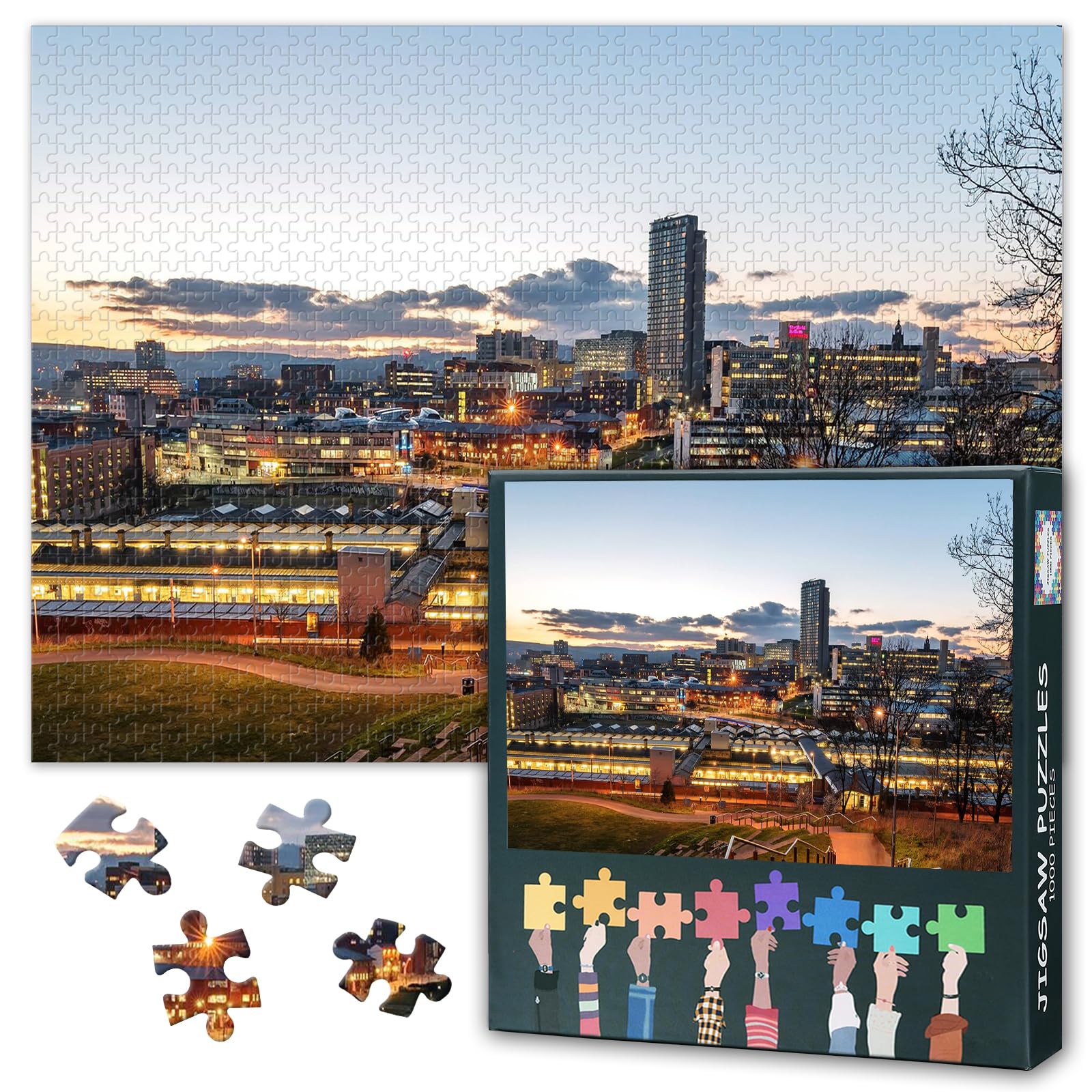 Sheffield UK Skyline Jigsaw Puzzle 1000 Pieces for Adults Urban Landscape Cityscape Puzzle Modern City Painting Artwork Home Decor Wall Challenge 27.5x19.7 Inch